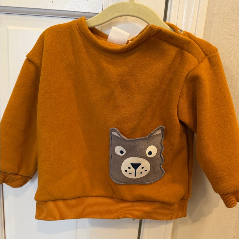 Zara Baby Rust Orange Sweatshirt with Bear Pocket 12-18m